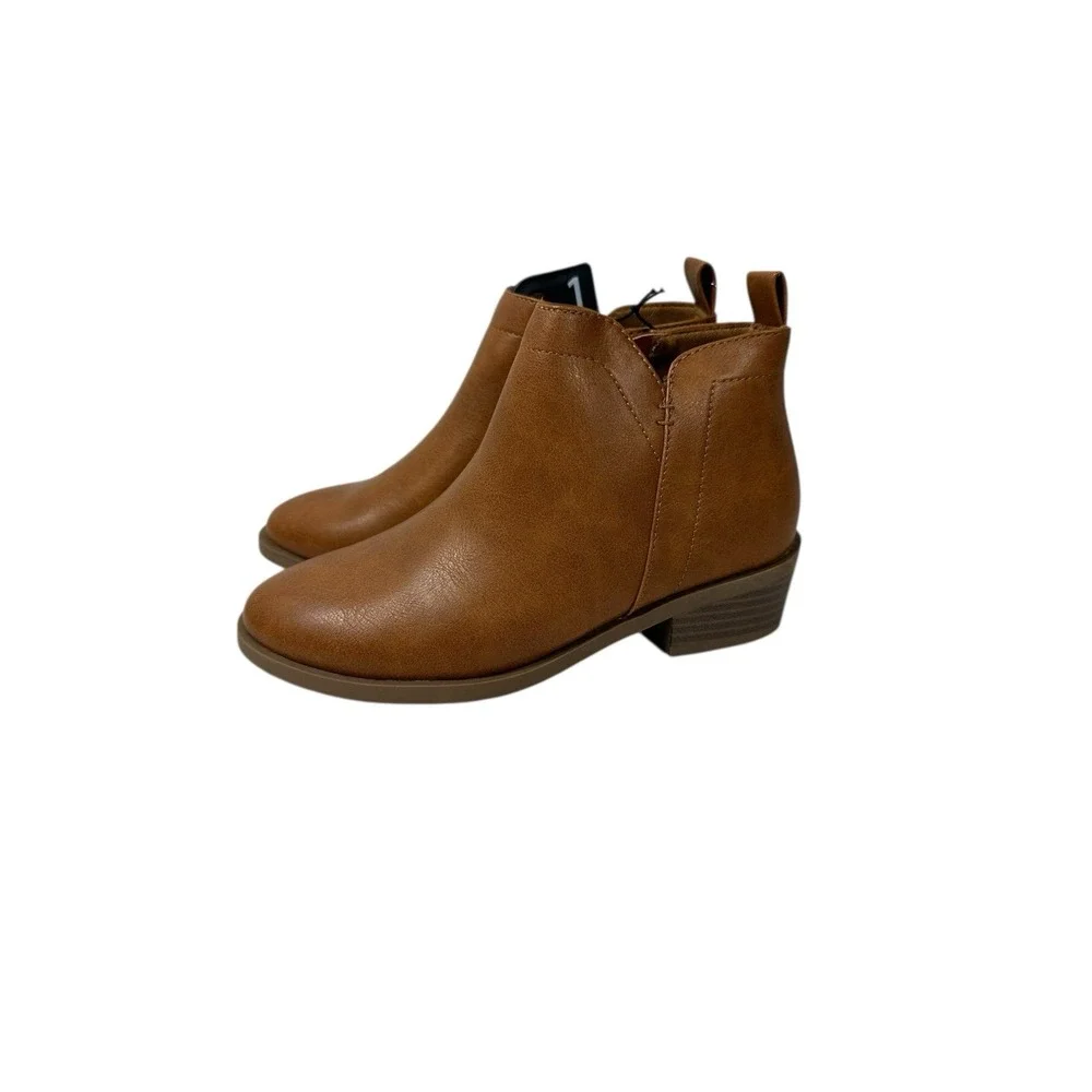 wonder nation girls ankle boots brown zips up‎ the side size 1
